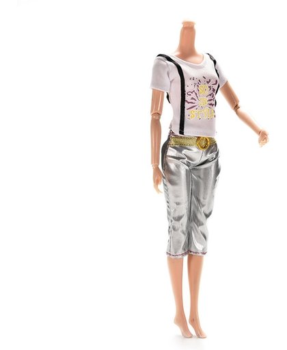 Strak zilveren broek met wit T-Shirt voor de Barbie pop - NBH®