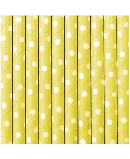 Papieren rietjes geel met witte stippen