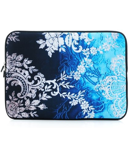 Laptop sleeve tot 15 inch met barok print – Zwart/Blauw/Wit