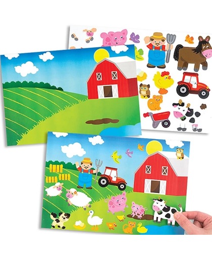Een vel met een boerderij en weiland en stickers met boerderijthema voor kinderen om te ontwerpen, maken en op te hangen – creatieve stickerknutselset voor kinderen (verpakking van 4)