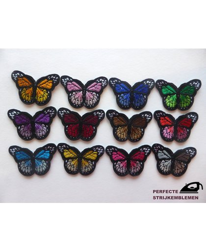 Strijk embleem ‘Vlinders klein patch set (12)’ – stof & strijk applicatie