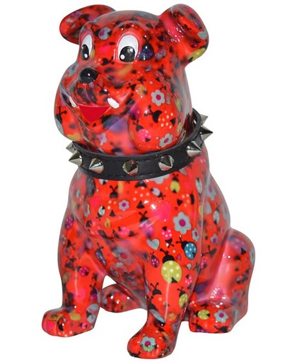 Pomme-pidou spaarpot bulldog 'Buddy' M rood met lieveheersbeestjes en bloemetjes