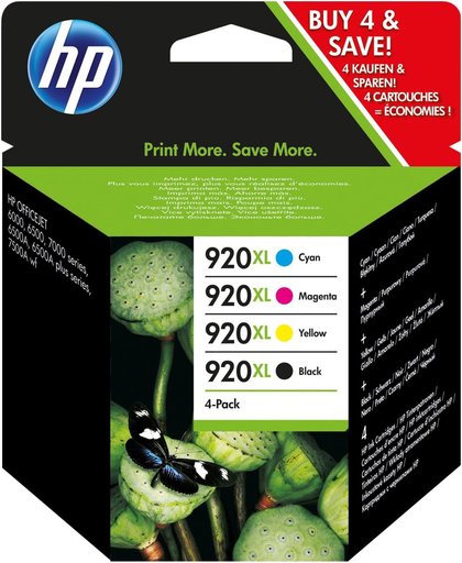HP 920XL originele high-capacity zwarte/cyaan/magenta/gele inktcartridges, 4-pack inktcartridge