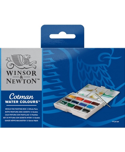 Winsor & Newton Cotman Aquarelverf Painting Box 12 hele napjes + penseel