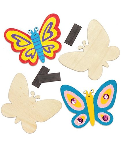 Houten magneten in de vorm van een vlinder voor kinderen om versieren - Knutselset voor kinderen (8 stuks per verpakking)