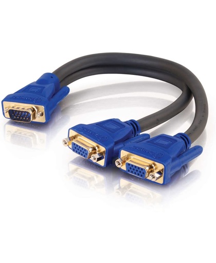 C2G Ultima HD15 Male to Dual HD15 Female SXGA Monitor Y-Cable DVI kabel 0,3 m 2 x DVI-I DVI-I Zwart, Blauw