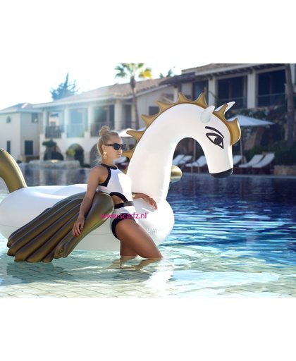 Inflatable Pegasus XXL|Opblaasfiguur|Waterspeelgoed|Eenhoorn vleugels|Wit goud|Extra groot formaat