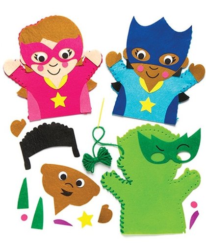 Naaisets met handpoppen in de vorm van sterrenhelden voor kinderen om te maken - Creatieve knutselset voor kinderen (4 stuks per verpakking)