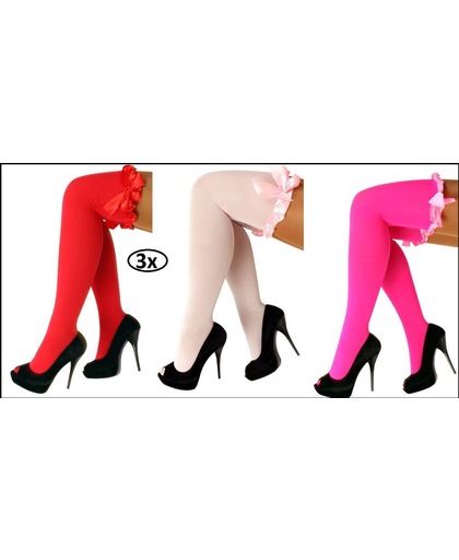 3x Britney kousen met strik rood, fluor pink en babyrose