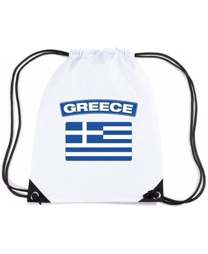 Griekenland nylon rijgkoord rugzak/ sporttas wit met Griekse vlag