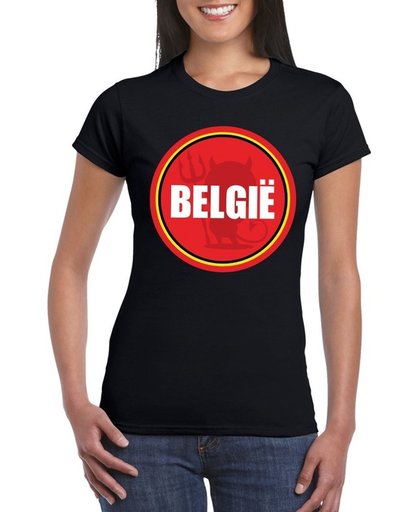 Zwart Belgie shirt met duiveltje in cirkel shirt dames - Belgie supporter shirt M