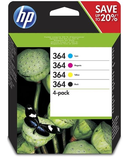 HP 364 originele zwart/cyaan/magenta/gele inktcartridges, 4-pack