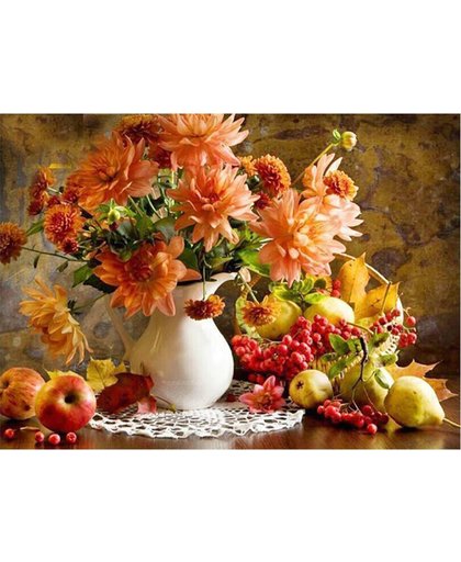 Diamond Painting - Bloemen in vaas en fruit - Gedeeltelijke painting - 30x40 cm - Handig en mooi