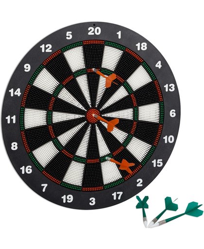 relaxdays dartbord 42 cm - soft-darts - dartboard - wandmontage - op voet - zwart-wit