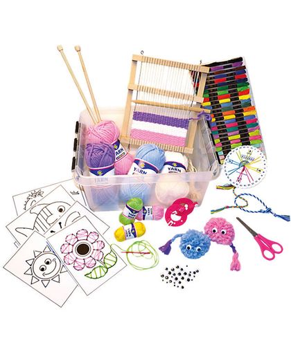 Knutselbox Textiel Handwerk: naaien, weven, breien, borduren