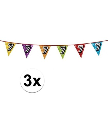 3x 7 jaar vlaggenlijn glitters  - verjaardag slingers