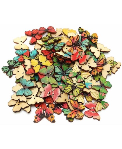 Houten Vlindertjes Sierknopen Linayo®, houten knopen. Unieke veelkleurige houten vlinders. Geschikt als decoratiemateriaal, voor scrapbooking DIY knutselen