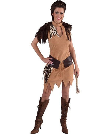 Holbewonder kostuum met nepbont | Neanderthaler pakje dames maat 42/44 (L)