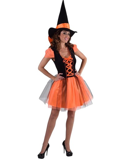 Oranje Heksen kostuum | Halloween Verkleedkleding dames maat XXL (50/52)