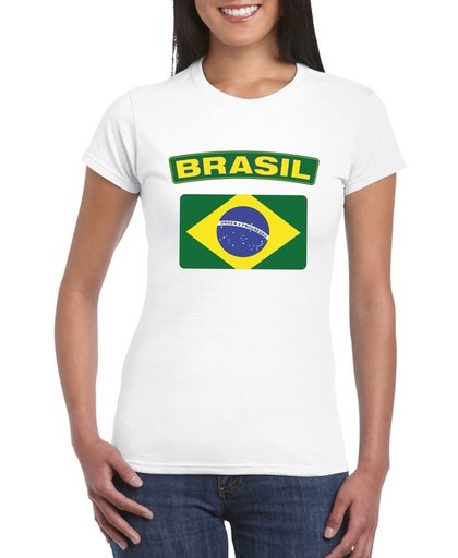 Brazilie t-shirt met Braziliaanse vlag wit dames M