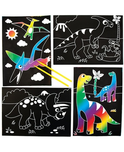 Kraskunst met dinosaurustaferelen die kinderen kunnen maken en tonen – creatieve knutselset voor kinderen (6 stuks per verpakking)