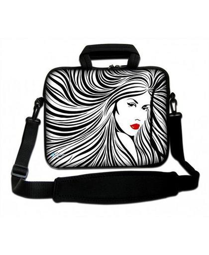 Sleevy 17.3 inch laptoptas artistieke vrouw in zwart/wit