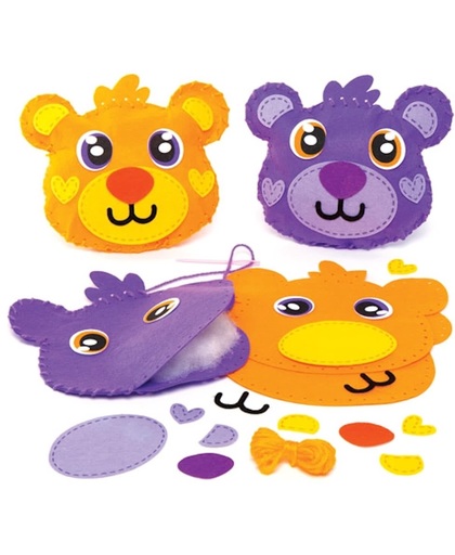 Naaisets met kussen in de vorm van een teddybeer die kinderen kunnen maken, versieren en neerleggen – creatieve knutselset voor kinderen (verpakking van 2)