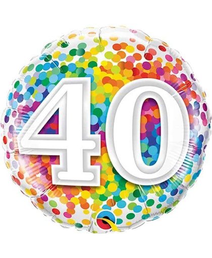 Qualatex - Folieballon - Regenboog confetti - 40 jaar - Zonder vulling - 43cm