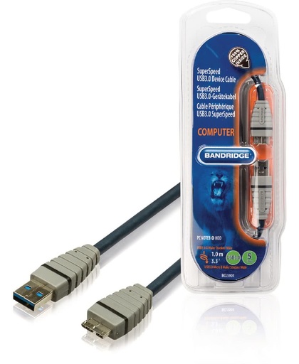Bandridge BCL5901 1m USB A Micro-USB B Mannelijk Mannelijk Blauw, Grijs USB-kabel