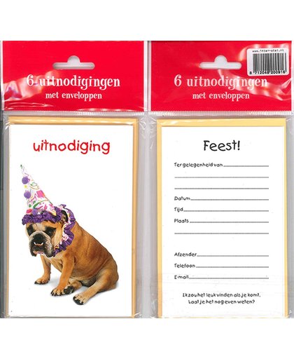 12 Uitnodigingskaartjes met envelop - Hond muts - 9 x 13.5 cm