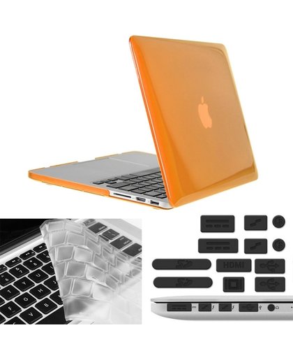 ENKAY Hat-Prince 3 in 1 Crystal Hard Shell Plastic beschermings hoesje met toetsenbord Guard & Port stof plug voor Macbook Pro Retina 15.4 inch(Oranje)