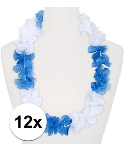 12x Hawaii kransen wit/blauw