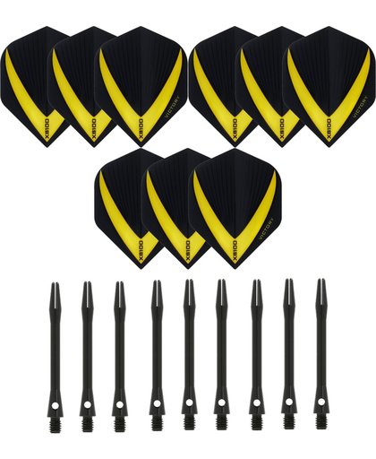 3 sets (9 stuks) Super Sterke – Geel - Vista-X – darts flights – inclusief 3 sets (9 stuks) - medium - Aluminium - zwart - darts shafts