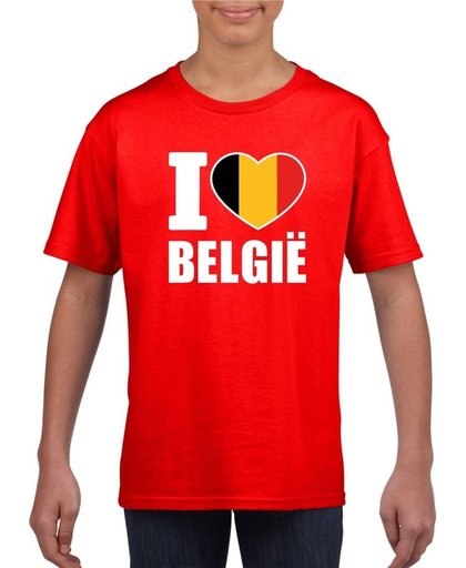 Rood I love Belgie supporter shirt kinderen - Belgisch shirt jongens en meisjes M (134-140)