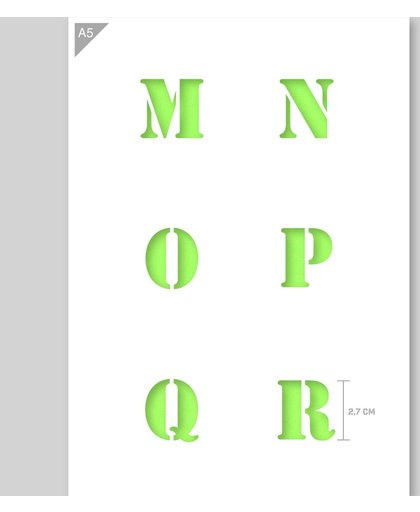 A5 Alfabet Letter Sjabloon M N O P Q R - Karton - Hoogte letters 2,7cm