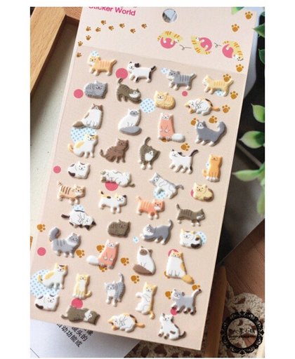 LeuksteWinkeltje stickers - Kat Katten - 3D - stickervel met 42 stuks