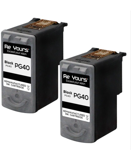 ReYours Remanufactured Inktcartridge compatible Canon PG-40 PG 40  -2 Pack  -Zwart - met chip inktniveau weergeven