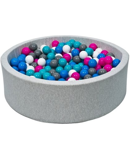 Ballenbad - stevige ballenbak - 90 x 30 cm - 150 ballen - wit blauw roze grijs turquoise