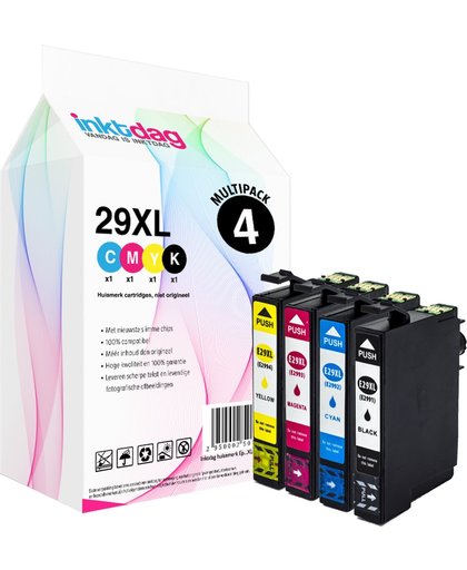 Inktdag huisemerk inktcartridges geschikt voor Epson 29XL inktcartridge multipack (Epson T2996), 4 pack compatibel cartridges (1 * 29 XL zwart, 1 * 29 XL Cyaan, 1 * 29 XL Magenta, 1 * 29 XL Geel)