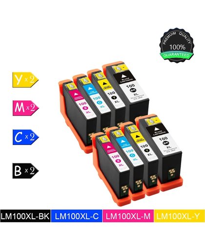 8 Compatibele inktcartridges voor Lexmark 100XL - Lexmark Intuition S505, Lexmark Prevail Pro 705, Lexmark Prospect Pro 202 - 2 Zwart, 2 Cyan, 2 Magenta, 2 Geel