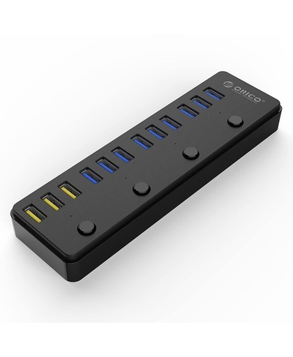 Orico - 12 poorts multi functioneel 9x USB 3.0 hub 3x BC1.2 USB laadpoorten - Zwart