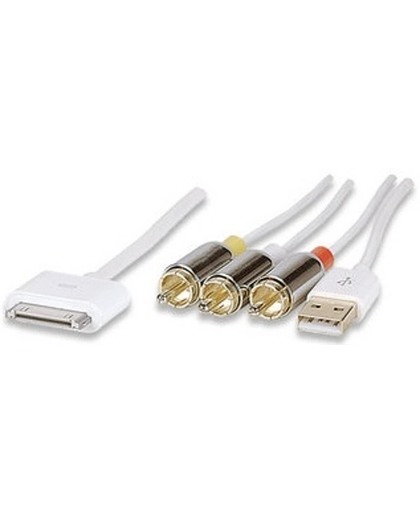 Manhattan iLynk AV Cable 1.5m 3 x RCA + USB Wit composiet videokabels