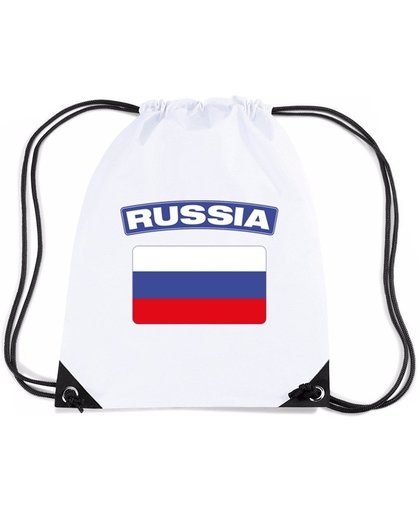 Rusland nylon rijgkoord rugzak/ sporttas wit met Russische vlag