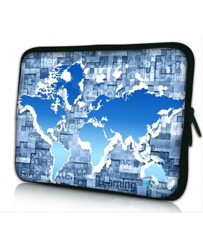 Laptophoes 13,3 inch blauwe wereldkaart - Sleevy
