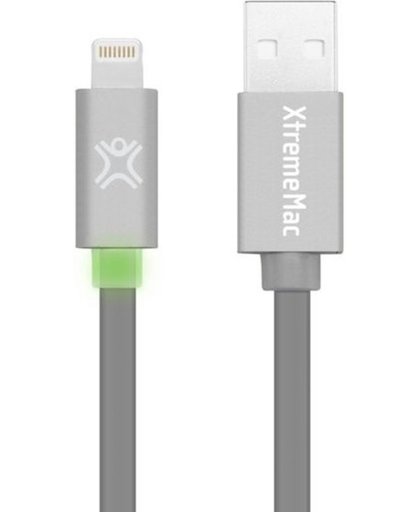 XtremeMac XCL-FLD-13 Flat Led Oplader voor Apple iPhone 5/5S/5C/6/6 / 7 / 8 / Plus / iPad Mini - USB Lader en Lightning Kabel 1.2m - Grijs