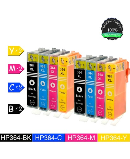 8 Compatibele inktcartridges voor HP HP364XL - HP Deskjet 5514, 5515, 5520, 5522, 5524, 5525, 6510 - 2 Zwart, 2 Cyan, 2 Magenta, 2 Geel