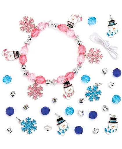 Sets bedelarmbandjes met sneeuwpop en sneeuwvlok voor kinderen om zelf te maken - Creatieve kerstknutselset voor kinderen (3 stuks per verpakking)