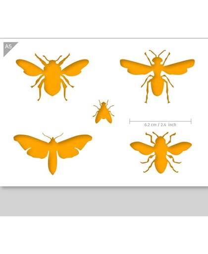 A5 Sjabloon Insecten Silhouette – Kunststof Stencil - Wesp rechtsonder is 6,2cm breed