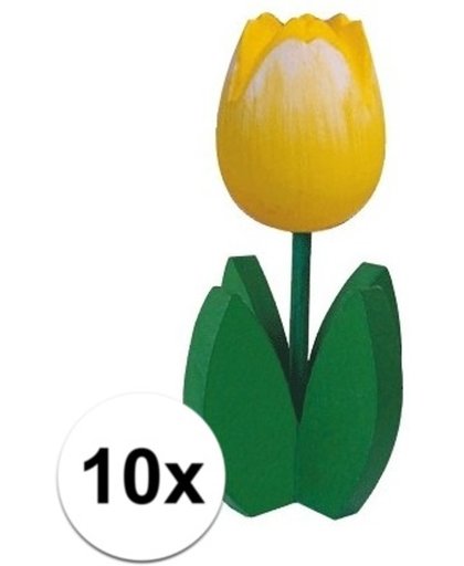 10x Decoratie houten gele tulpen