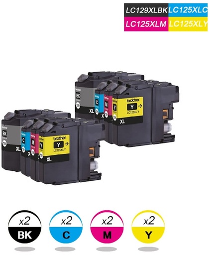 Brother LC-129 XXL LC-125 XL - Inktcartridge / 2 Zwart / 2 Cyaan / 2 Magenta / 2 Geel / Compatibele